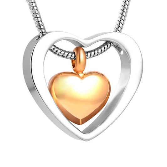 Two Hearts Urn Necklace for Ashes - Cremation Memorial Keepsake Pendant - Johnston's Cremation Jewelry - 1