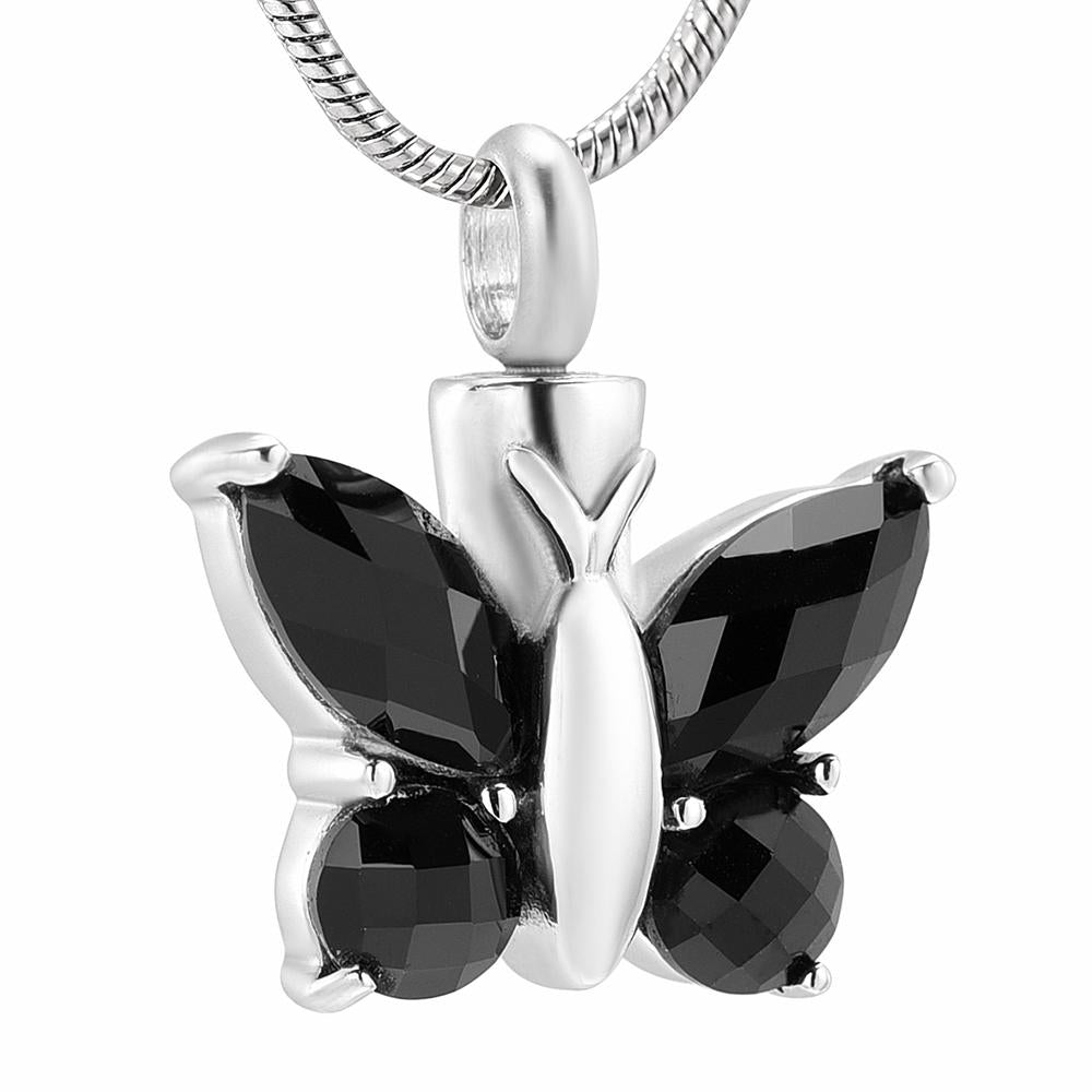 Black Butterfly Urn Necklace for Ashes - Cremation Memorial Pendant