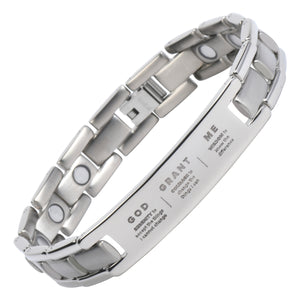 Serenity Prayer Bracelet - Titanium Magnetic Therapy Jewelry - Unisex, Adjustable All Silver Color