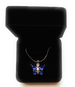 Blue Butterfly Urn Necklace for Ashes - Cremation Memorial Pendant