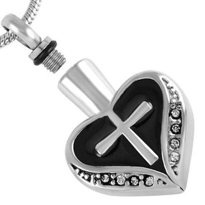 Heart and Cross Urn Necklace for Ashes - Cremation Memorial Keepsake Pendant - Johnston's Cremation Jewelry - 2