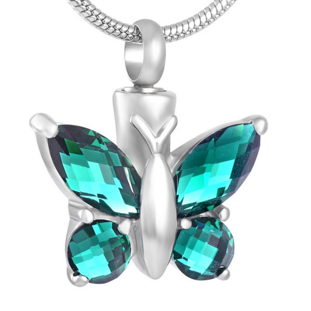 Green Butterfly Urn Necklace for Ashes - Cremation Jewelry - Johnston's Cremation Jewelry - 1
