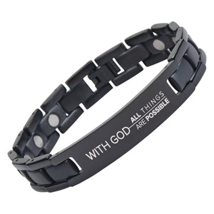 With God All Things Are Possible - Matthew 19:26 - Titanium Bracelet - Magnetic Therapy